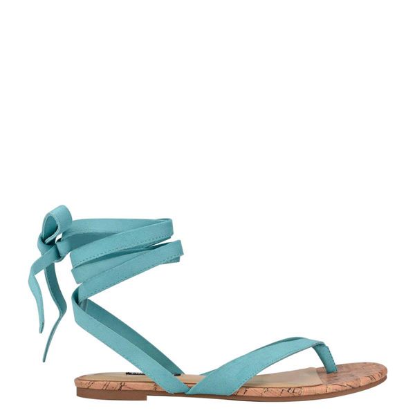 Nine West Tiedup Ankle Wrap Turquoise Flat Sandals | Ireland 88Z21-5V86